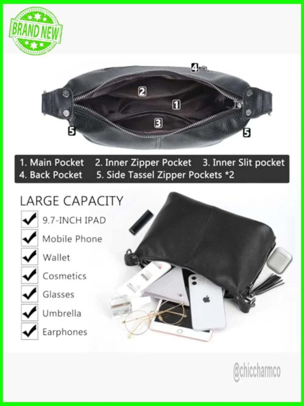 Small Hobo Bag with Adjustable Strap, Removable Handles, Multiple Pockets